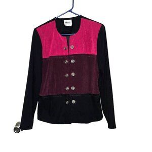 Vintage Leslie Fay Jacket 12 Colorblock Velour Purple Pink Ornate Buttons Artsy